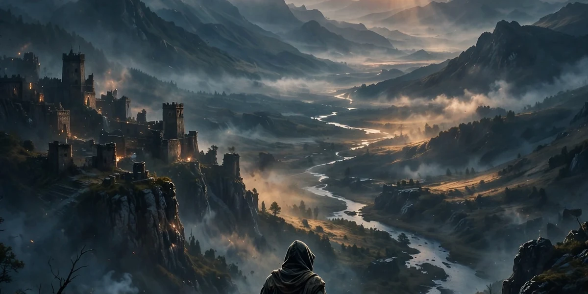 Original cinematic artwork of a fantasy valley